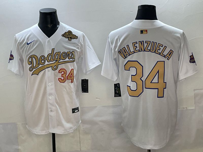 Men Los Angeles Dodgers #34 Valenzuela White Gold Game Nike 2025 MLB Jersey style 05->los angeles dodgers->MLB Jersey